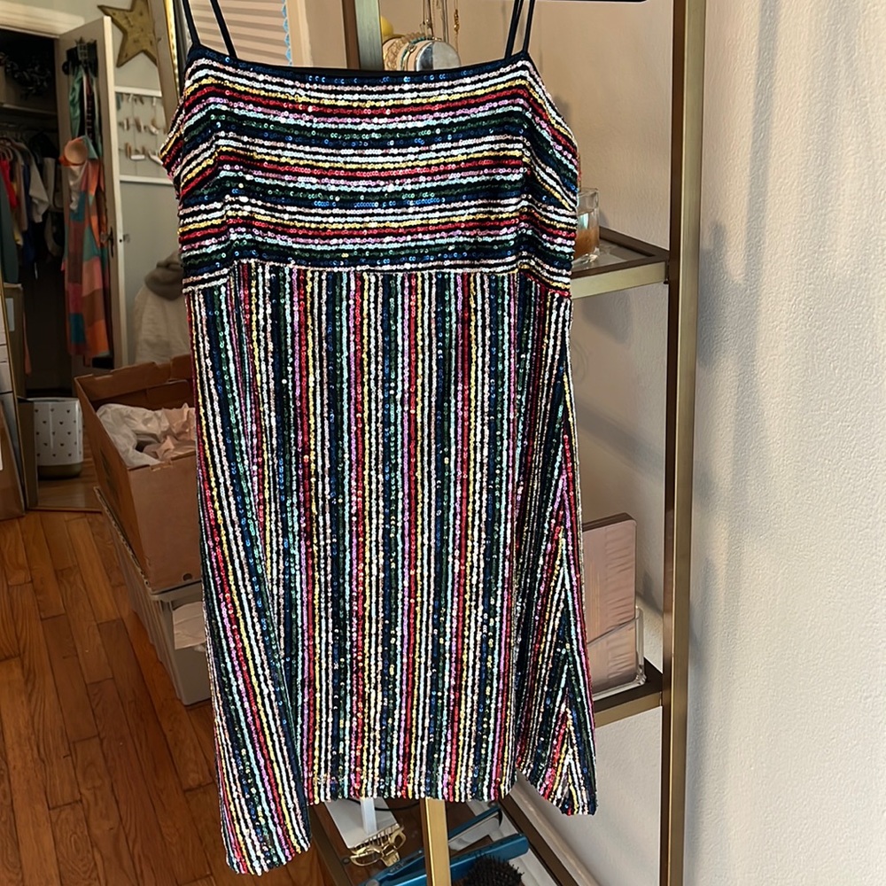Rainbow sequence mini dress
